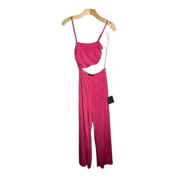 Lulus Timely Trends Hot Pink Asymmetrical Cutout Wide-Leg Jumpsuit NEW SIZE XL - Picture 5 of 6